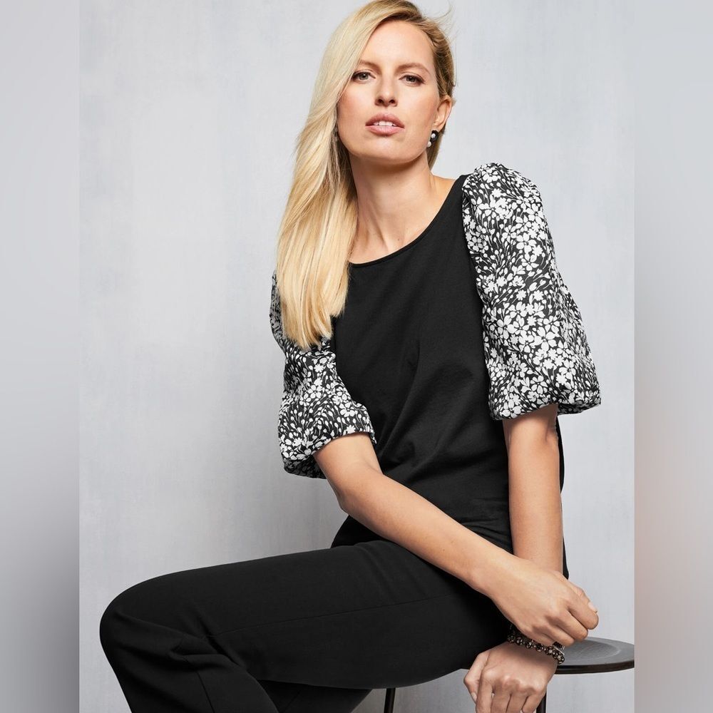 Talbots Woven Sleeve Crewneck Tee